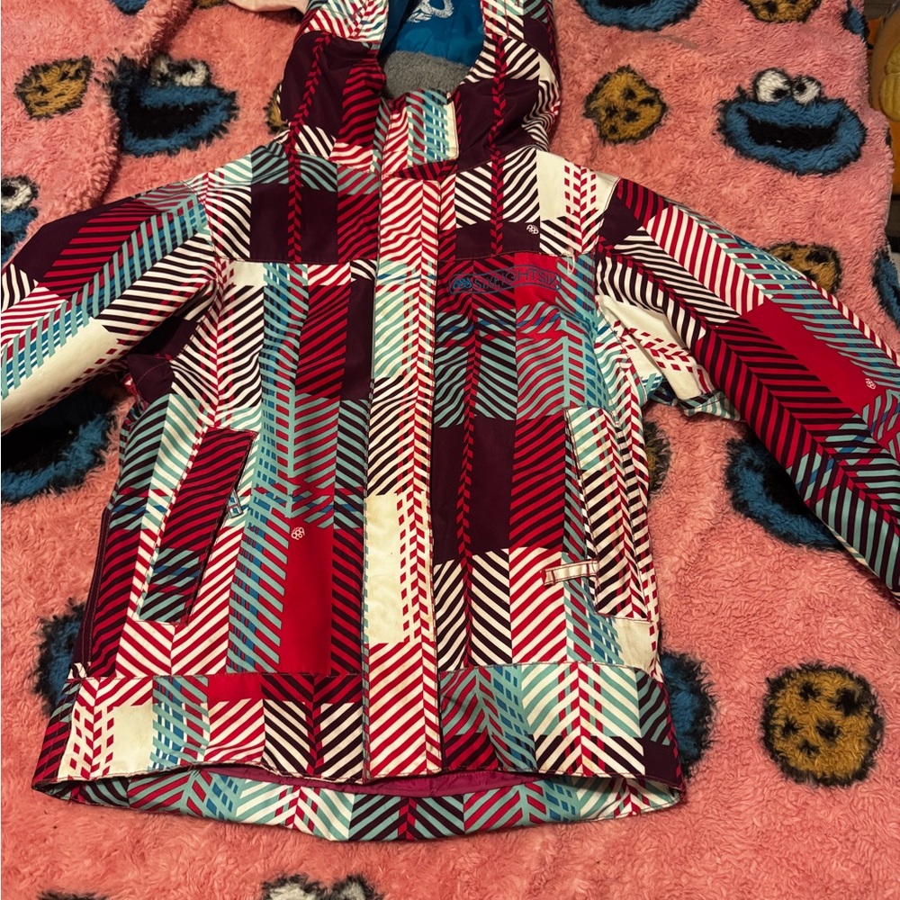 Burton Kids Chevron Pattern Puffer Jacket - Red, Blue, White